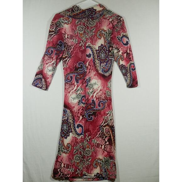 Purple Rain Dress Small Red Paisley Bodycon 3/4 Sleeve Midi Vintage USA - Picture 5 of 9